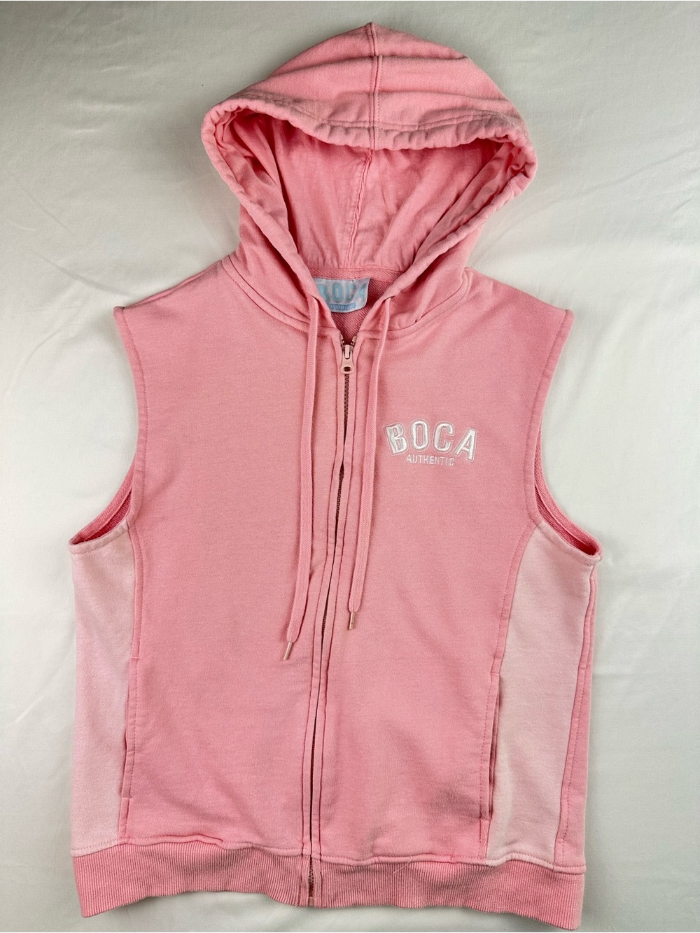 Boca Authentic Pink Sleeveless Zip Up Hoodie Vest Athleisure Workout Y2K Active